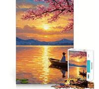 Serenidad al Atardecer ︰ Rompecabezas de Pintura de una Chica en un Bote para Adolescentes, 1000 Piezas, Juguete de lógica Pura, Tranquilo, calmado, Arte de Pared de Corte Limpio 38x26cm