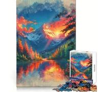 Serenidad Radiante︰ Atardecer sobre el Espejo Alpino Rompecabezas de 1000 Piezas para Adolescentes Juego de lógica Tiempo cálido Colección de Piezas de Arte de Corte preciso (38x52cm)