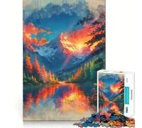 Serenidad Radiante︰ Atardecer sobre el Espejo Alpino Rompecabezas de 1000 Piezas para Adolescentes Juego de lógica Tiempo cálido Colección de Piezas de Arte de Corte preciso (38x52cm)