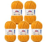 Serenitsu Himalaya Dolphin Baby Lana 5 x 100 g, hilo súper voluminoso de terciopelo para tejer y ganchillo, hilo de chenilla de poliéster para mantas de bebé, hilo de bebé Amigurumi (80330 amarillo