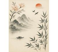 Serenity Ink Landscape Notebook: Elegant 8.5x11 Lined Journal Inspired by Traditional Asian Ink Art - 110 Ruled Pages for Writing, Notes, and Mindful Reflection