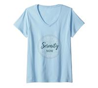 Serenity Now: Mindfulness meditación Mandala de Loto Zen Camiseta Cuello V, Mujer, Azul Bebé, L