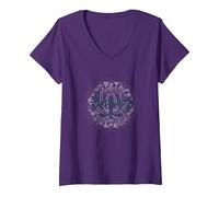 Serenity Now: Mindfulness meditación Mandala de Loto Zen Camiseta Cuello V, Mujer, Morado, M