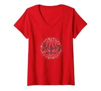 Serenity Now: Mindfulness meditación Mandala de Loto Zen Camiseta Cuello V, Mujer, Rojo, L