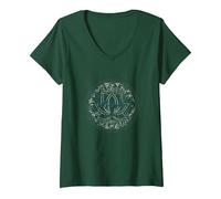 Serenity Now: Mindfulness meditación Mandala de Loto Zen Camiseta Cuello V, Mujer, Verde Bosque, M