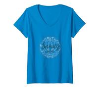 Serenity Now: Mindfulness meditación Mandala de Loto Zen Camiseta Cuello V, Mujer, Zafiro, XXL