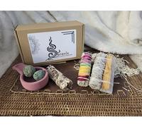 SERENIX, Sahumerios - Atadillos de 7 Chakras, Salvia Blanca con Palo Santo-Selenita, Yerba Santa Blanca - 2 Bombitas Defumación Mirra y Olibano, Cazuela Defumación, Purificación, Rituales de Limpieza