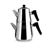 Serenk Definition - Juego de tetera turca, tetera de acero inoxidable, jarra de 1 L, hervidor de agua de 2 L, con asas de baquelita y todos los tipos de cocina, también para inducción, color negro