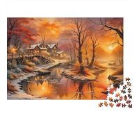 Sereno a Orillas del Río Antes 1000 Piezas Puzzle Paisaje para Adultos Paper Material de Papel Decoración Hogar Atardecer Reflejado Rompecabezas de Papel Educativo 52x38cm/1000pcs