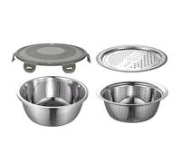 Serenophile Juego de cuencos para mezclar, cuenco de acero inoxidable con tapa de rallador, colador para verduras, herramienta de cocina de 4 piezas para cocinar