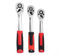 Serenophile Llave de trinquete de 72 dientes de paso fino reversible para herramientas de garaje, construcción de acero de 3/8 pulgadas, rojo (3 piezas)