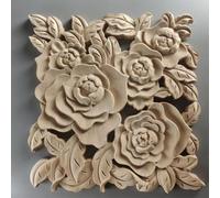 Serenophile Onlay de madera, aplique de madera, tablero de flores tallado, adorno de madera de goma para decoración de muebles de puerta de armario, pared, estilo europeo, 20 x 20 cm
