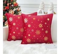 Serento 2 Piezas Funda de Cojines Navidad Patrón de Copo de Nieve Fundas de Cojín de Terciopelo Modernas Funda de Almohada Cuadrada Decorativa para Hogar Sofá Cama Silla Dormitorio 50x50cm Rojo