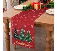 Serento Camino de Mesa Navidad Navideño Rojo con Árboles de Nieve Adornos Navidad Decoración de Copo de Nieve Blanco Camino de Mesa Navideño Adornos Navideños Decoración de Mesa Rojo 40x140 cm
