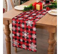 Serento Camino de Mesa Navideño a Cuadros Rojo y Negro de 33 x 183 cm - Camino de Mesa Rojo con Copos de Nieve Blancos, Decoración Navideña para La Cocina, Cenas, Fiestas y Otras Ocasiones