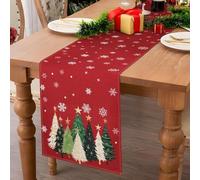 Serento Camino de Mesa Navideño Rojo de 40 x 140 cm, con Árboles de Navidad y Copos de Nieve, Ideal para Navidad, Decoración Rústica para Cocina, Comedor, Interior y Exterior, Ideal para Cenas (Rojo)