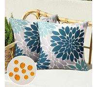 Serento Funda Cojin 40x40 Boho Impermeable Azul Cubierta Funda de Almohada para Sofá Lino Duradero Fundas Cojines Floral Moderno para Silla Cama Sala de Estar Dormitorio, Juego de 2