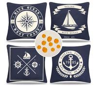 Serento Funda Cojines Exterior Impermeable Fundas de Cojín Náutico Ancla Fundas de Almohada Cuadradas de Lino Decorativas para Sofá Patio Decoración Interior al Aire Libre, 50 cm x 50 cm