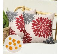 Serento Funda de Almohada Cuadrada para Sofá 45x45 Rojo y Gris Flores Primavera Verano Fundas Cojines Decorativa Navidad para Habitacion Sofá Silla Cama Sala de Estar Dormitorio 2 Piezas