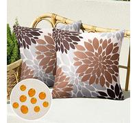 Serento Funda de Almohada Impermeable 45x45cm Marrón Fundas Cojines de Sofá Exterior Lino Flor de Dalia Funda Cojín Cuadrada Modernos Decoración Sala de Estar Dormitorio Jardín Terraza Cama, 2 Piezas