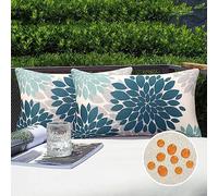 Serento Funda de Cojín 30x50cm Azul Fundas Cojines de Sofá Exterior Lino Impermeable Flor de Dalia Funda Almohada Cuadrada Modernos Decoración Sala de Estar Dormitorio Jardín Terraza Cama, 2 Piezas