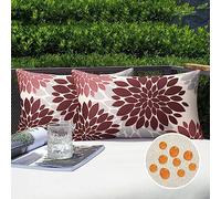 Serento Funda de Cojín 30x50cm Rojo Fundas Cojines de Sofá Exterior Lino Impermeable Flor de Dalia Funda Almohada Cuadrada Modernos Decoración Sala de Estar Dormitorio Jardín Terraza Cama, 2 Piezas