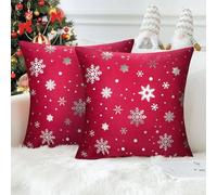 Serento Funda de Cojín Navideña de 45 x 45 cm, Rojo y Decorativa, con Diseño de Copos de Nieve, para Decorar El Hogar y Las Vacaciones de Invierno