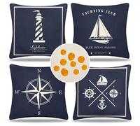 Serento Fundas de Almohada Exterior Fundas Cojin Impermeable Nautico 50 X 50 cm Fundas de Cojines Marinos Azul Marino Decoración para Barcos, Comedor, Interior Exterior en Barco Juego de 4