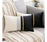 Serento Paquete de 2 Funda Almohada Rectángulo 30x50cm Negro y Blanco Terciopelo Fundas para Cojines Exteriores Modernas Lujoso Decoración para Sofá Coche Cama Sillas 12x20 Inches