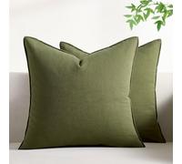 Serento Paquete de 2 fundas de cojín de 45 x 45 cm, color verde oliva, cuadradas, de algodón, fundas de almohada decorativas bohemias para sala de estar, sofá y dormitorio