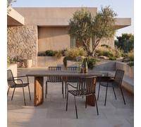 Sergio - Mesa de jardín en acacia maciza y cemento dark grey 6/8 pers. H 75 x B 180 x T 90 cm