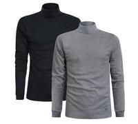 Sergio Tacchini Camiseta Cuello Alto para Hombre cálido algodón Pack de 2, Multicolor (Gris, Negro) L