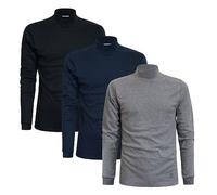 Sergio Tacchini Camiseta Cuello Alto para Hombre cálido algodón Pack de 3, Multicolor (Azul, Negro, Gris) L