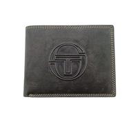 Sergio Tacchini Cartera hombre de piel auténtica - Logo en relieve, costuras en contraste, diseño elegante y funcional, Negro , Piccolo, Moderno