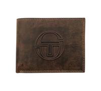 Sergio Tacchini Cartera hombre de piel auténtica - Logo en relieve, costuras en contraste, diseño elegante y funcional, marrón, Piccolo, Moderno