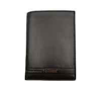Sergio Tacchini Cartera vertical para hombre de piel auténtica negra con bolsillo, pespunte verde y placa - Elegante, compacta y con caja de regalo, Negro , Piccolo, Moderno