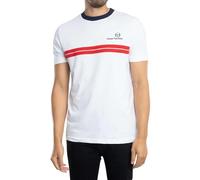 Sergio Tacchini Hombre Nueva Camiseta Supermac, White/Maritime Blue/Adrenaline Rush, L