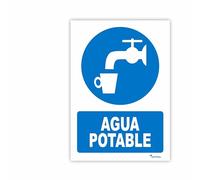 Seribas Señal Agua Potable, Cartel de PVC 0,7 mm. Tamaño A4 21 x 30 cm. Homologada, Señal Obligación. Tinta y Material Resistente.