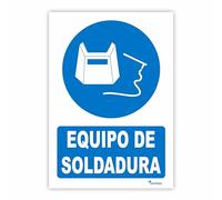Seribas Señal Equipo de Soldadura, Cartel de PVC 0,7 mm. Tamaño A4 21 x 30 cm, Homologada, Señal Obligación. Tinta y Material Resistente.