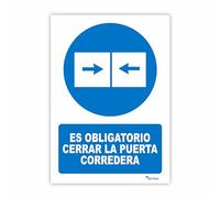 Seribas Señal Es Obligatorio Cerrar la Puerta Corredera, Cartel de PVC 0,7 mm. Tamaño A4 21 x 30 cm, Homologada, Señal Obligación.