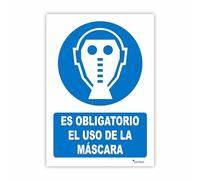 Seribas Señal Es Obligatorio el Uso de la Máscara, Cartel PVC 0,7 mm. Tamaño A4 21 x 30 cm, Homologada, Señal Obligación. Tinta y Material Resistente.