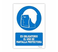 Seribas Señal Es Obligatorio el Uso de Pantalla Protectora, Cartel PVC 0,7 mm. Tamaño A4 21 x 30 cm, Homologada, Señal Obligación.