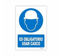 Seribas Señal Es Obligatorio Usar Casco, Cartel PVC 0,7 mm. Tamaño A4 21 x 30 cm, Homologada, Señal Obligación. Tinta y Material Resistente.