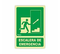 Seribas Señal Escalera de Emergencia Derecha, Fotoluminiscente Clase B, Cartel PVC 0,7 mm. Tamaño 22,4 x 30 cm, Homologada, Señal Evacuación.