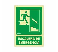 Seribas Señal Evacuación Escalera de Emergencia Derecha, Cartel de PVC 0,7 mm 22,4 x 30 cm Tinta y Material Resistente Interiores y Exteriores