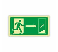 Seribas Señal Evacuación Salida Derecha Escalera, Fotoluminiscente Clase B, Cartel de PVC 0,7 mm. Tamaño 32 x 16 cm, Homologada.