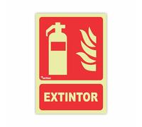 Seribas Señal Extintor Contra Incendios, Fotoluminiscente Clase B, Cartel PVC 0,7 mm. Tamaño A4 21 x 30 cm, Homologada. Tinta y Material Resistente.
