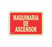 Seribas Señal Maquinaria de Ascensor, Fotoluminiscente - Clase B - Cartel PVC 0,7 mm - Tamaño A4 21 x 30 cm Homologada - Señal Contra Incendios - Para Interior o Exterior.