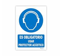 Seribas Señal Obligatorio Usar Protector Acústico, Cartel PVC 0,7 mm. Tamaño A4 21 x 30 cm, Homologado. Tinta y Material Resistente Interior y Exterior