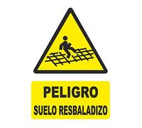 Seribas Señal Peligro Suelo Resbaladizo, Cartel PVC 0,7 mm. Tamaño A4 21 x 30 cm, Homologada, Señal de Advertencia. Tinta y Material Resistente.
